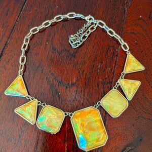 Geometric Iridescent Yellow Statement Necklace